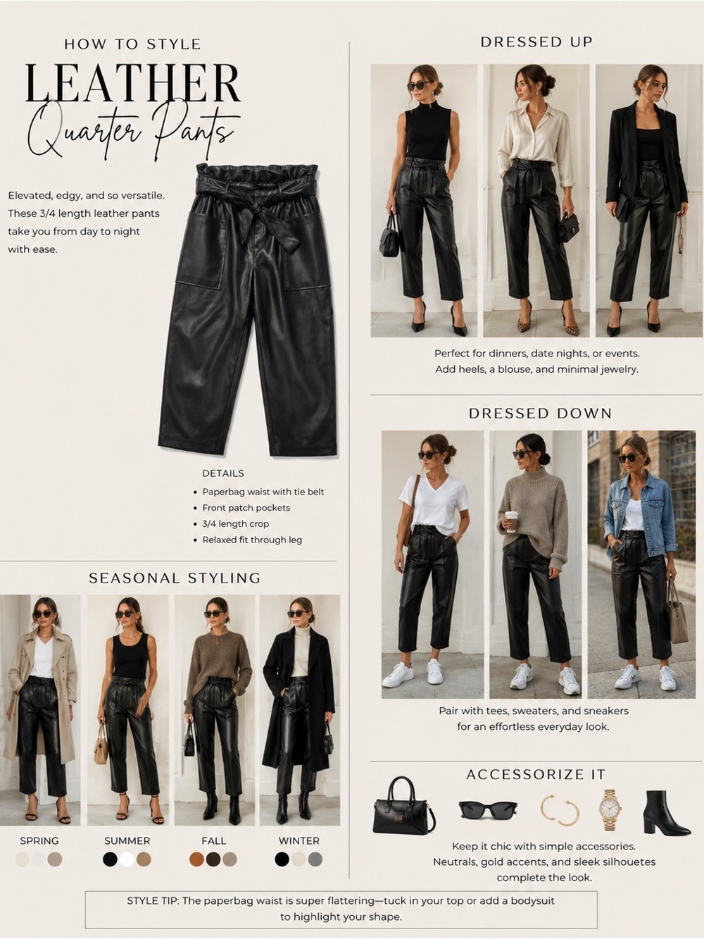 Who What Wear Black Leather Paperbag Waist Crop Pants
